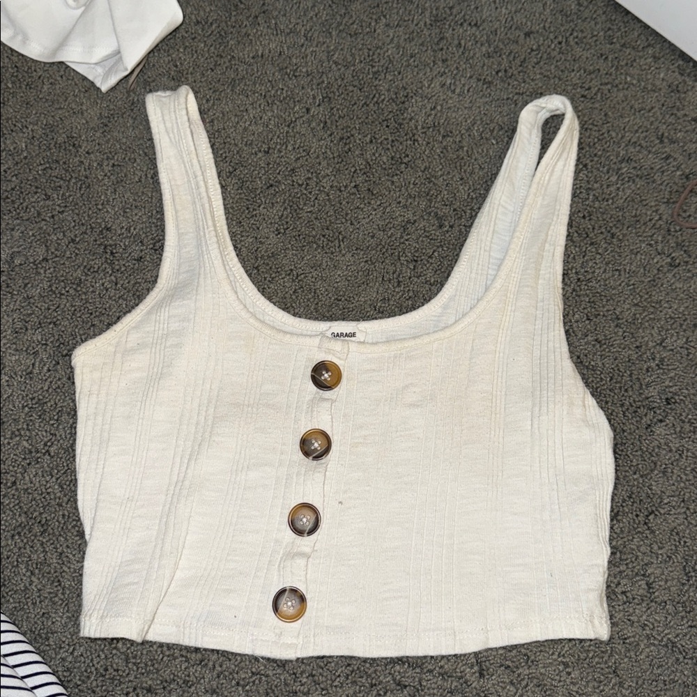 Garage Cream Tank Top with Brown Buttons